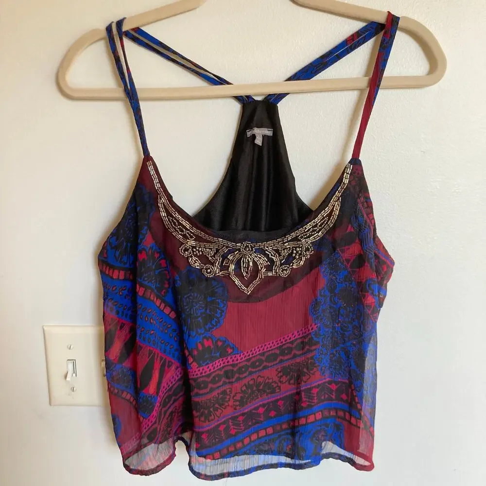 Y2K Charlotte Russe Womens L Beaded Paisley Tank Top Festival Hippie Going Out